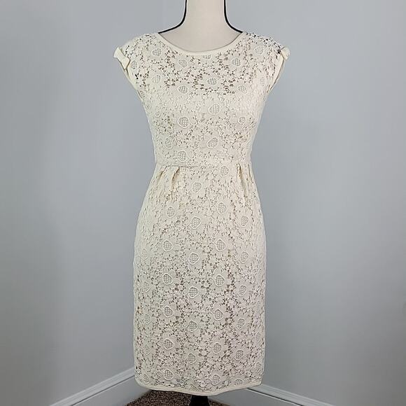 Nanette Lepore Crocheted Lace Sheath Midi Dress in Ivory Cream Size 0 - Picture 1 of 16